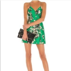 Alice + Olivia Tayla Structured Lantern Mini Dress Dark Kelly Multi size 6 NWT